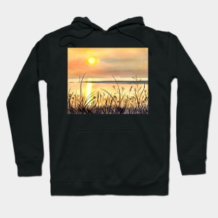 Sunset by the Water Watercolor Painting Hoodie